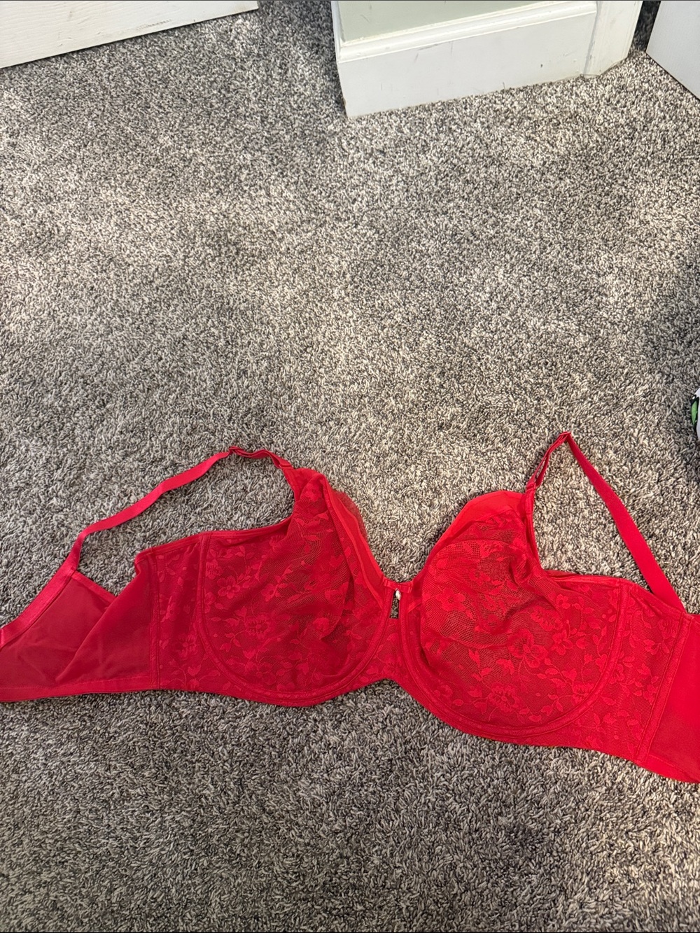 Curvy Couture Red Lace Underwire Bra with Floral Detail